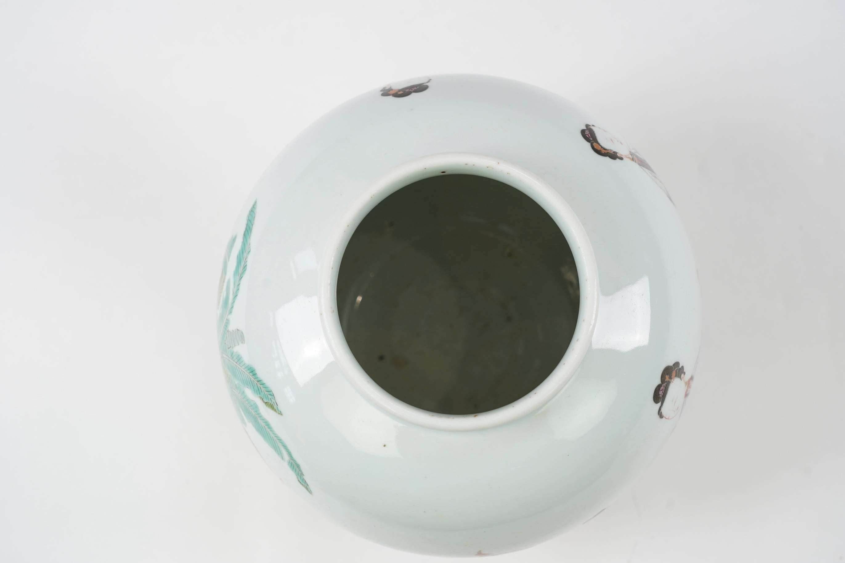 A Chinese famille 'boys' ovoid jar